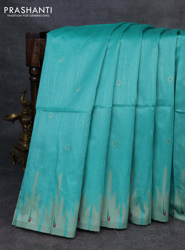 Semi paithani saree teal green with allover zari woven buttas and paithani pallu