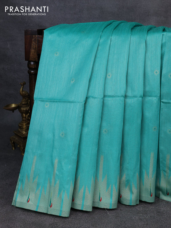 Semi paithani saree teal green with allover zari woven buttas and paithani pallu