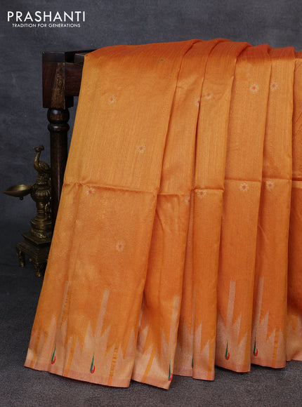 Semi paithani saree orange with allover zari woven buttas and paithani pallu
