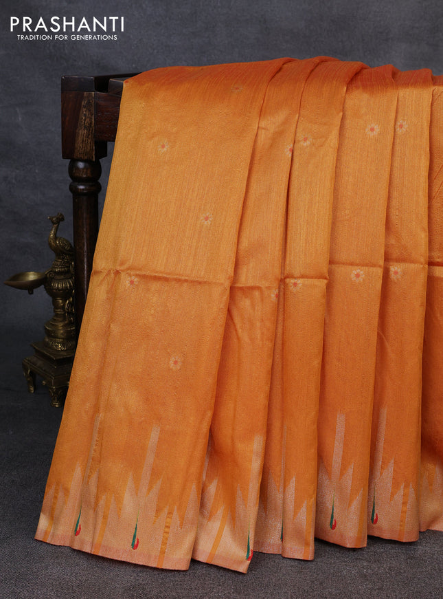 Semi paithani saree orange with allover zari woven buttas and paithani pallu