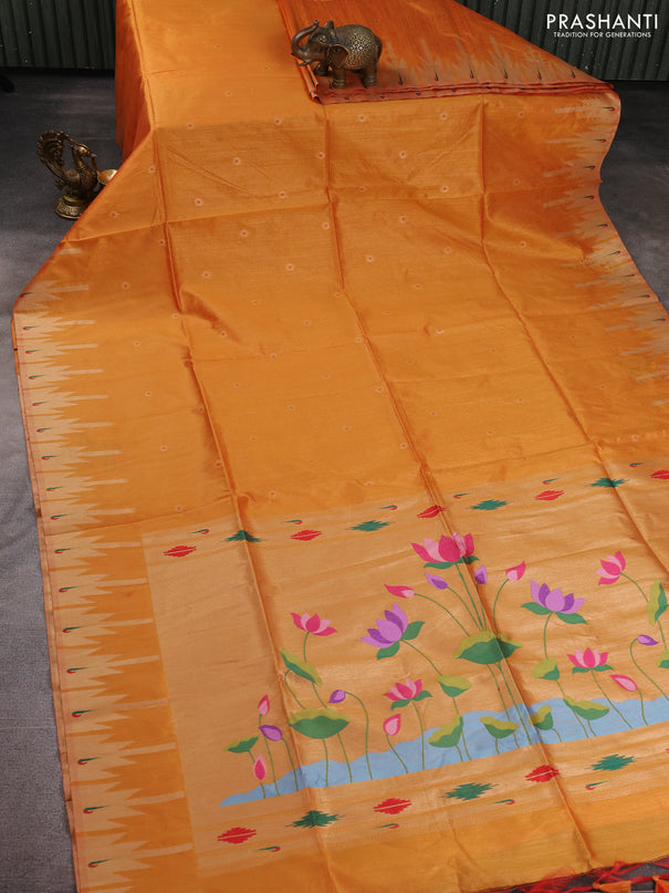 Semi paithani saree orange with allover zari woven buttas and paithani pallu