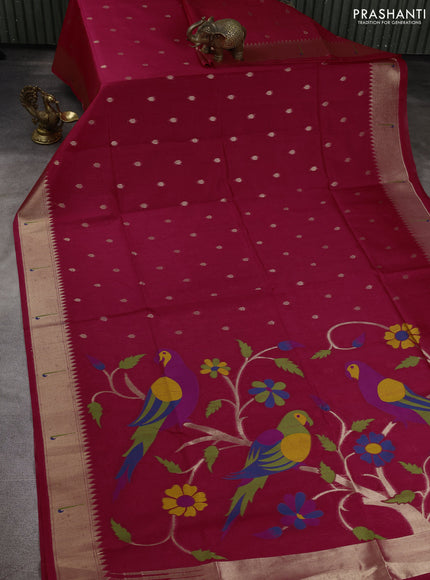 Semi paithani saree pink with allover zari woven buttas and paithani pallu