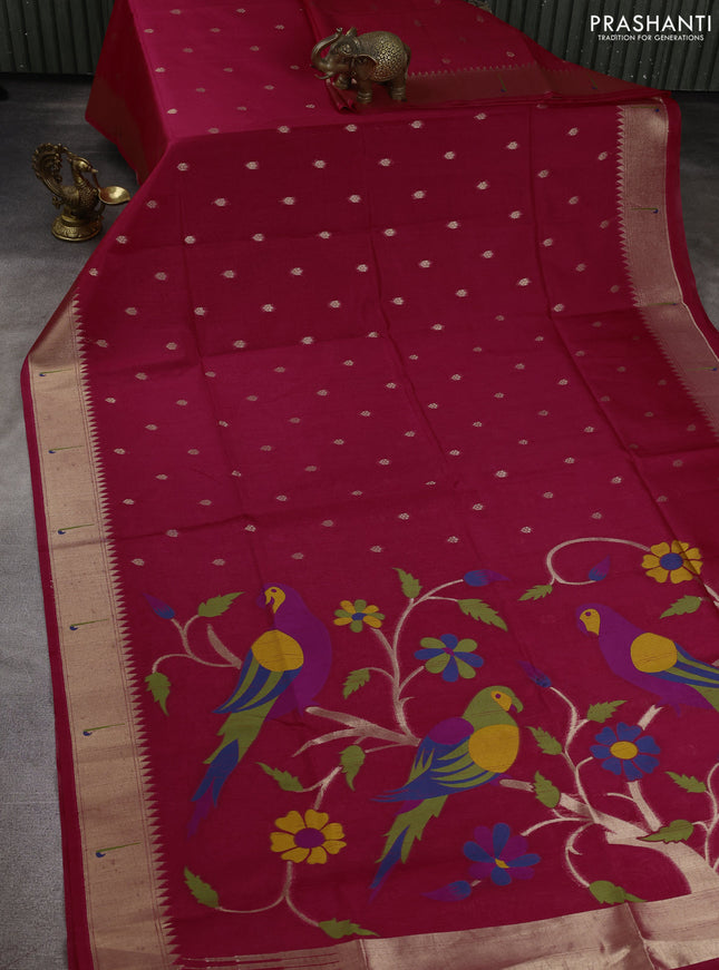 Semi paithani saree pink with allover zari woven buttas and paithani pallu