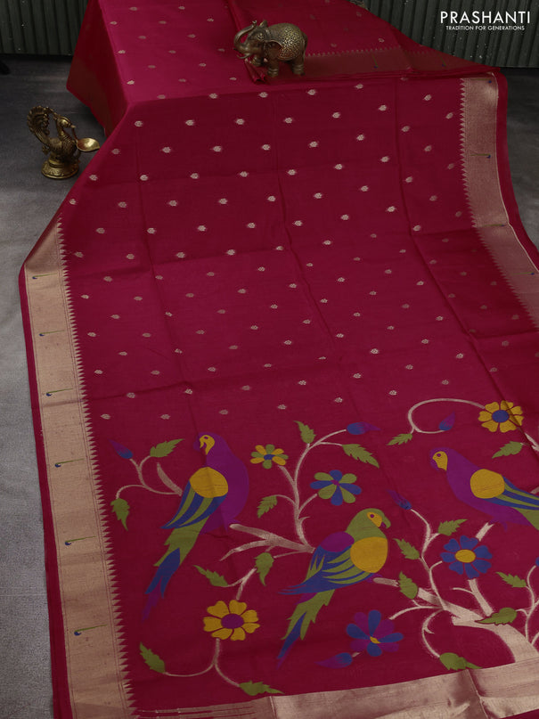 Semi paithani saree pink with allover zari woven buttas and paithani pallu