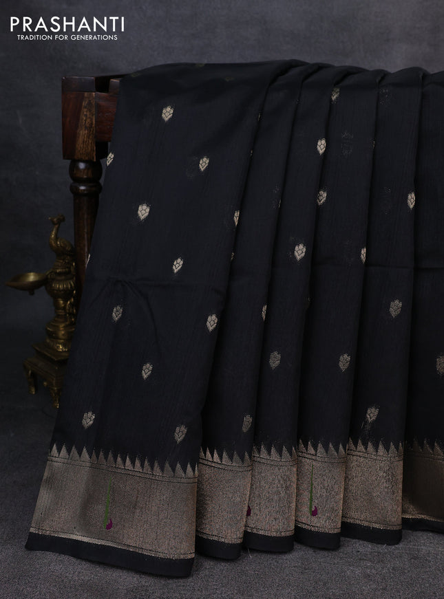 Semi paithani saree black with allover zari woven buttas and paithani pallu