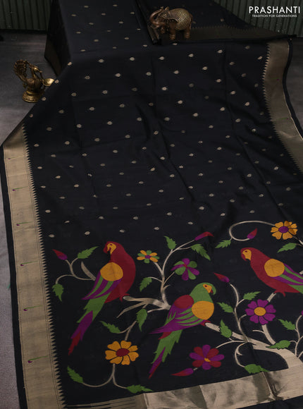 Semi paithani saree black with allover zari woven buttas and paithani pallu
