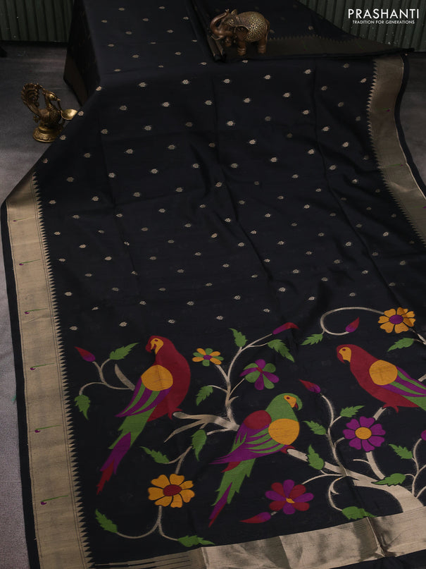 Semi paithani saree black with allover zari woven buttas and paithani pallu