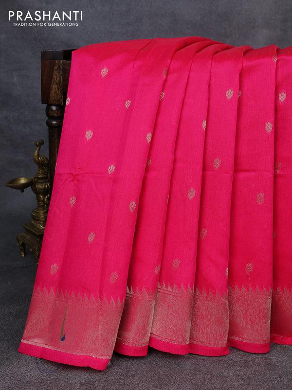Semi paithani saree candy pink with allover zari woven buttas and paithani pallu