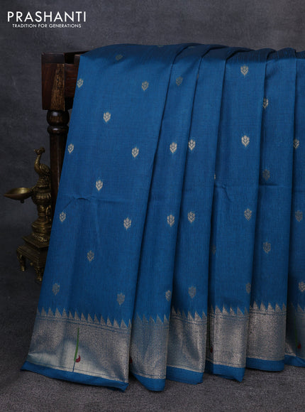 Semi paithani saree peacock green with allover zari woven buttas and paithani pallu