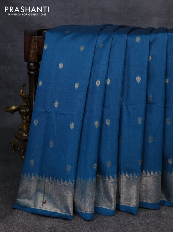 Semi paithani saree peacock green with allover zari woven buttas and paithani pallu