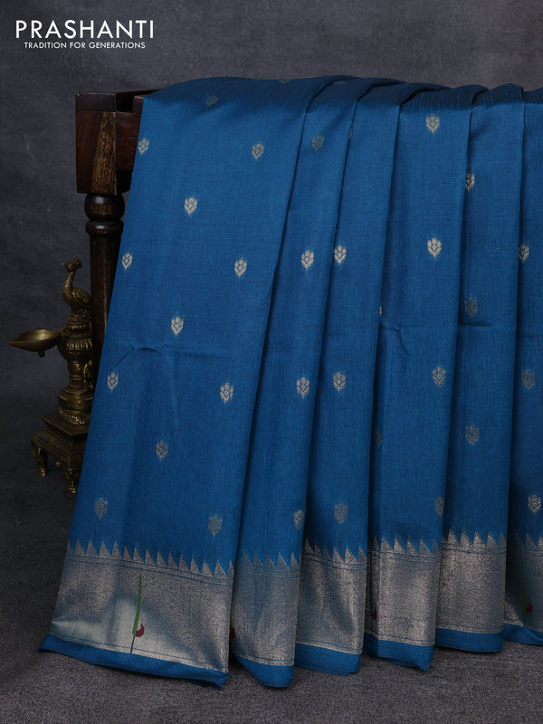 Semi paithani saree peacock green with allover zari woven buttas and paithani pallu