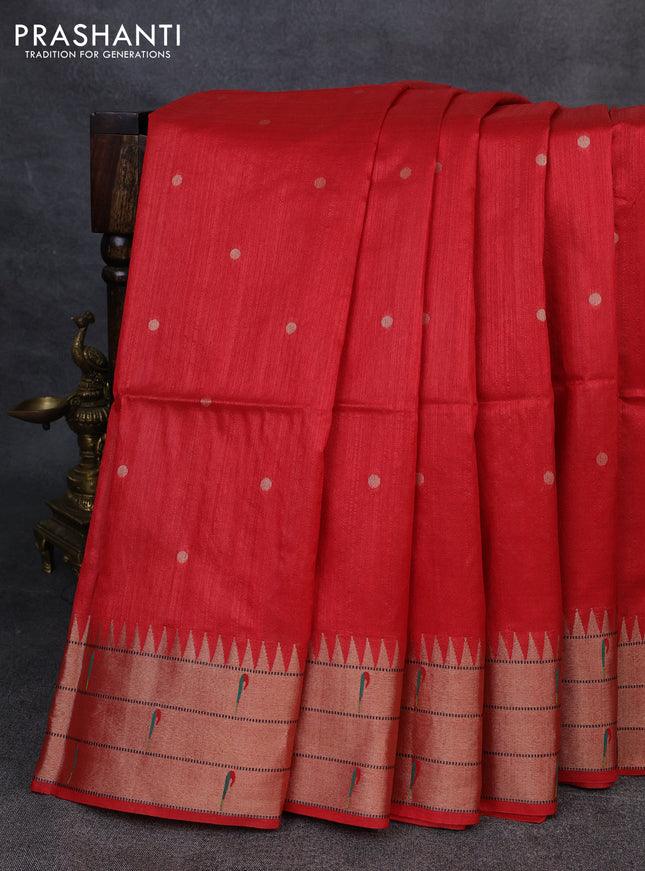 Semi paithani saree red with allover zari woven buttas and paithani pallu
