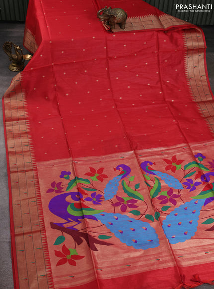 Semi paithani saree red with allover zari woven buttas and paithani pallu