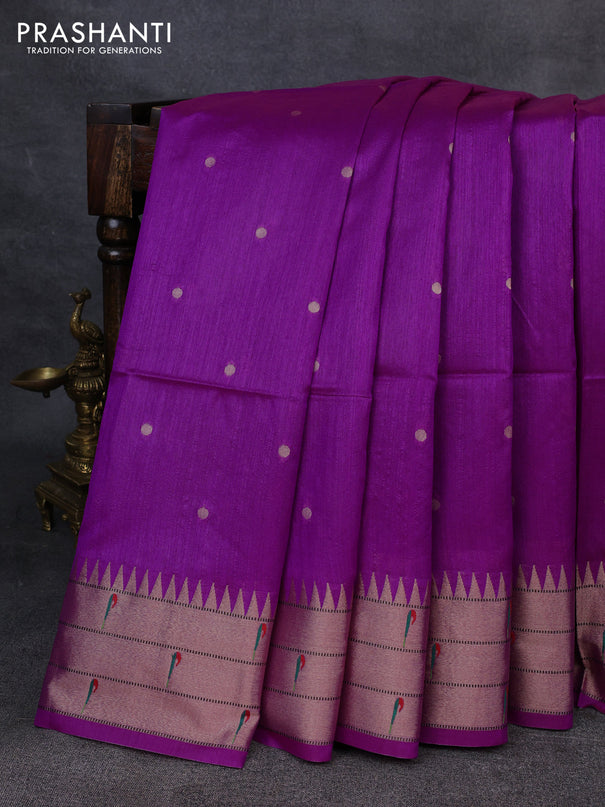 Semi paithani saree purple with allover zari woven buttas and paithani pallu