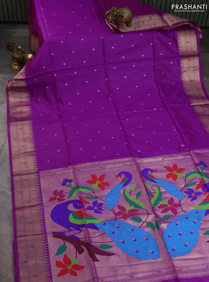 Semi paithani saree purple with allover zari woven buttas and paithani pallu