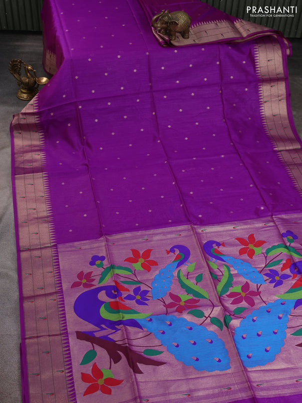 Semi paithani saree purple with allover zari woven buttas and paithani pallu