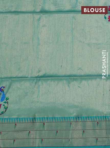 Semi paithani saree teal green with allover zari woven buttas and paithani pallu