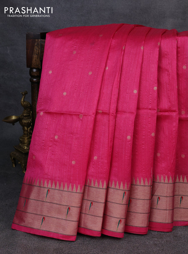 Semi paithani saree pink with allover zari woven buttas and paithani pallu