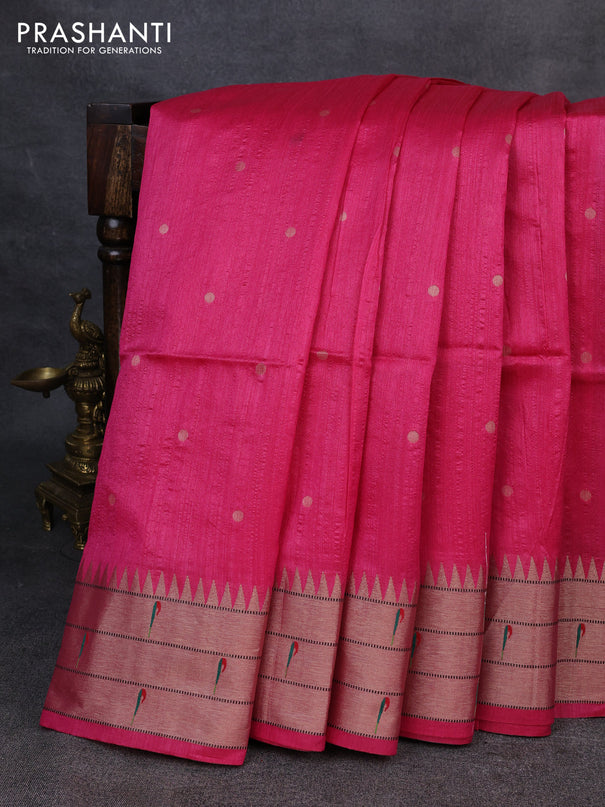 Semi paithani saree pink with allover zari woven buttas and paithani pallu