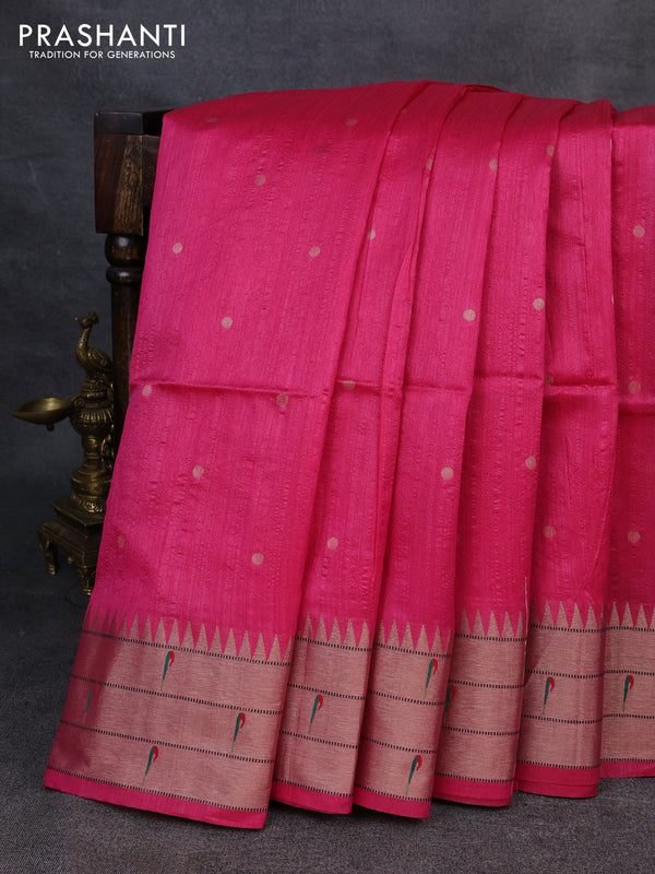 Semi paithani saree pink with allover zari woven buttas and paithani pallu