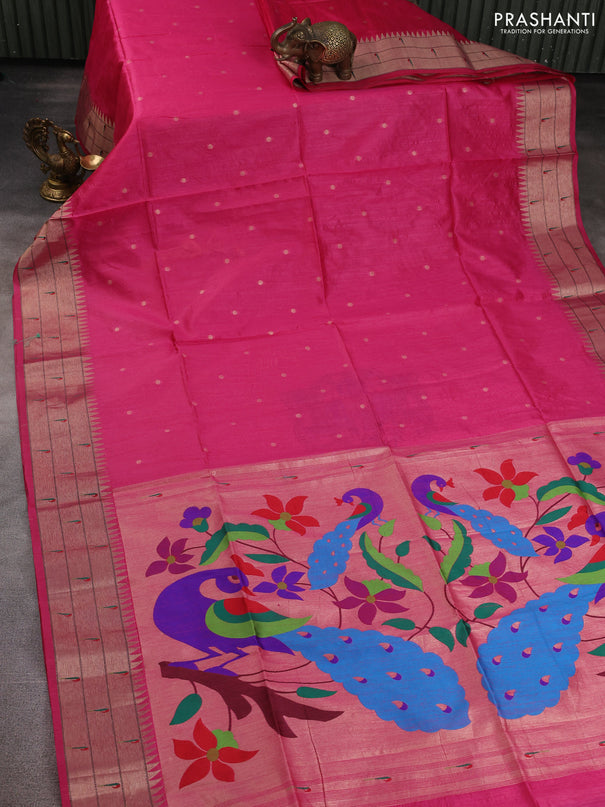 Semi paithani saree pink with allover zari woven buttas and paithani pallu