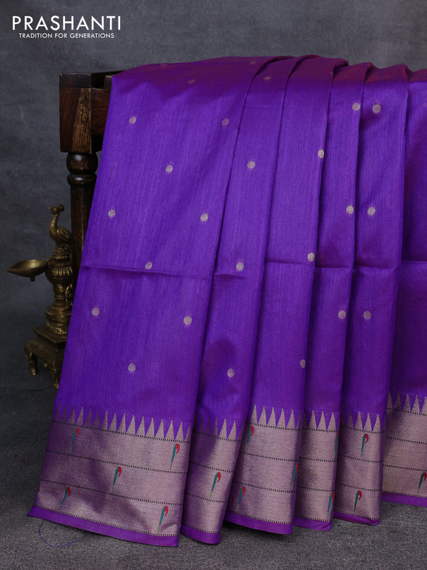 Semi paithani saree purple with allover zari woven buttas and paithani pallu