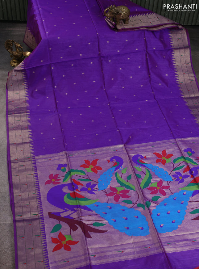 Semi paithani saree purple with allover zari woven buttas and paithani pallu