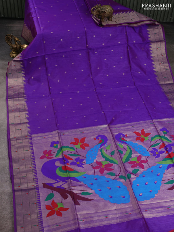 Semi paithani saree purple with allover zari woven buttas and paithani pallu