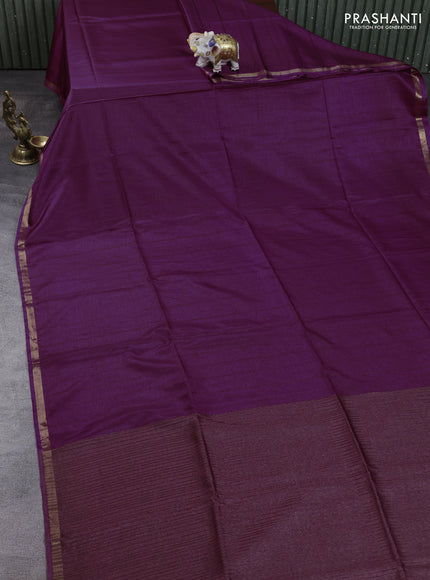 Semi matka saree purple with thread stripe pattern and kalamkari pita work border