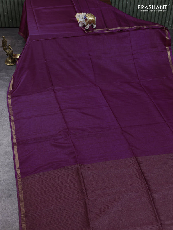 Semi matka saree purple with thread stripe pattern and kalamkari pita work border