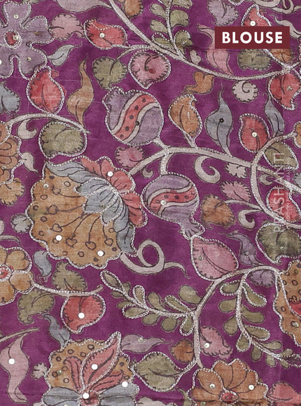 Semi matka saree purple with thread stripe pattern and kalamkari pita work border