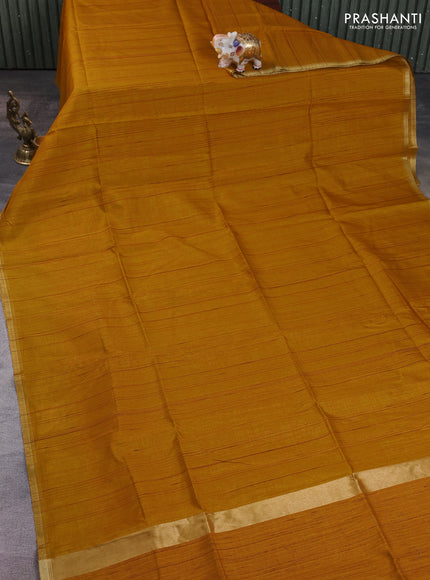 Semi matka saree mustard yellow with thread stripe pattern and kalamkari pita work border