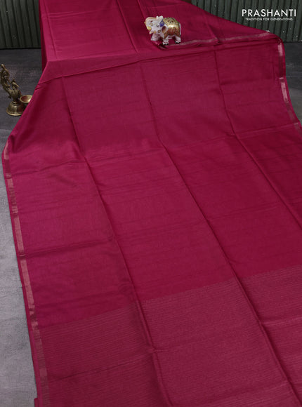 Semi matka saree dark pink with thread stripe pattern and kalamkari pita work border