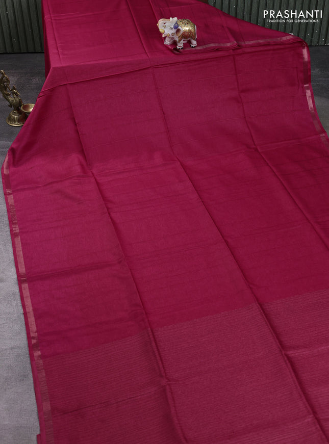 Semi matka saree dark pink with thread stripe pattern and kalamkari pita work border