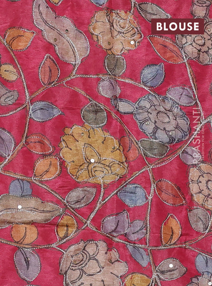 Semi matka saree dark pink with thread stripe pattern and kalamkari pita work border