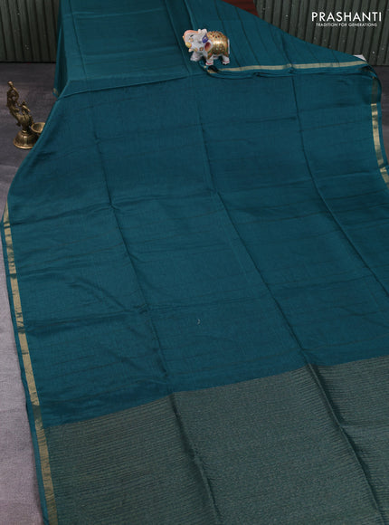 Semi matka saree peacock green with thread stripe pattern and kalamkari pita work border