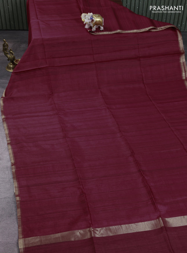 Semi matka saree maroon with thread stripe pattern and kalamkari pita work border