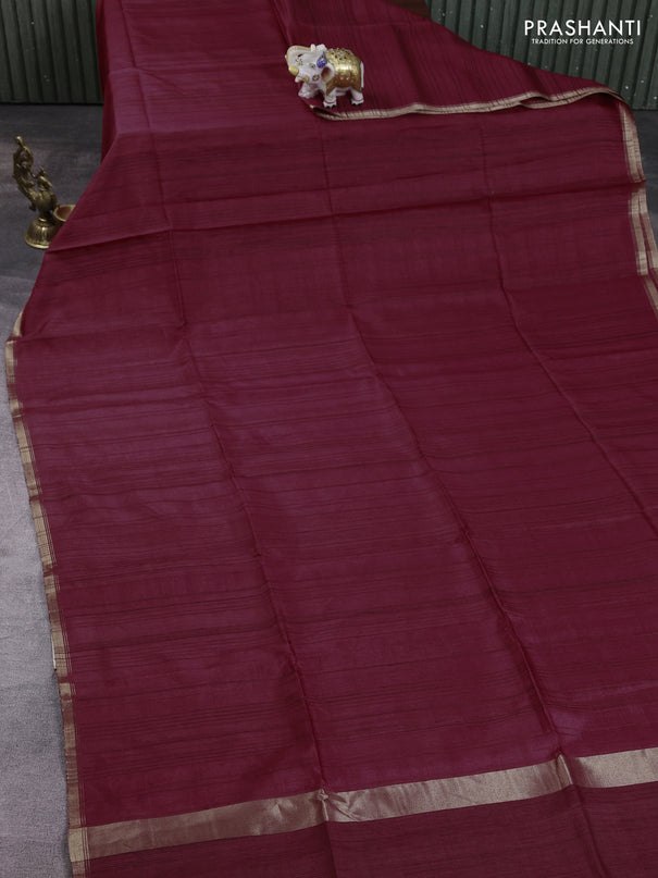 Semi matka saree maroon with thread stripe pattern and kalamkari pita work border
