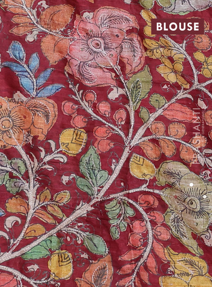 Semi matka saree maroon with thread stripe pattern and kalamkari pita work border