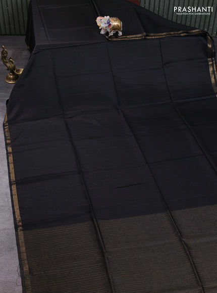 Semi matka saree black with thread stripe pattern and kalamkari pita work border