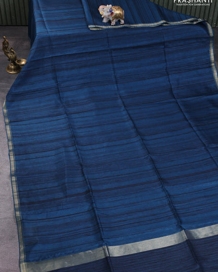 Semi matka saree peacock blue with thread stripe pattern and kalamkari pita work border