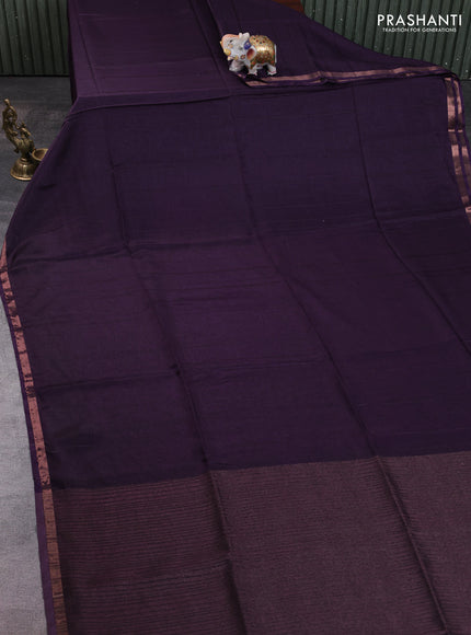 Semi matka saree deep violet with thread stripe pattern and kalamkari pita work border