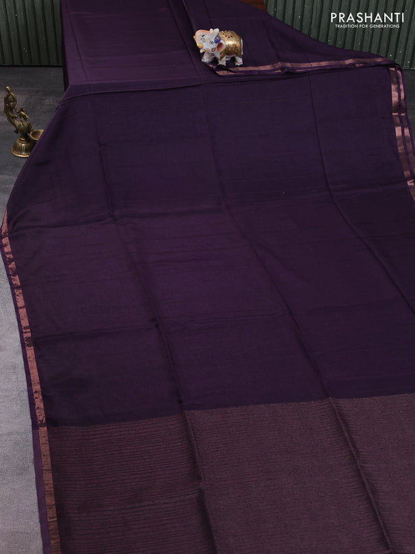 Semi matka saree deep violet with thread stripe pattern and kalamkari pita work border