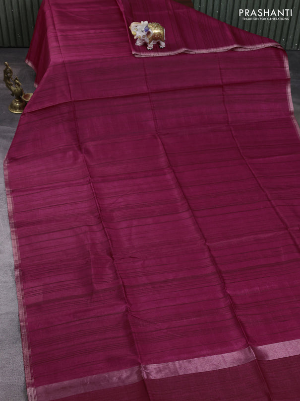 Semi matka saree dark pink with thread stripe pattern and kalamkari pita work border
