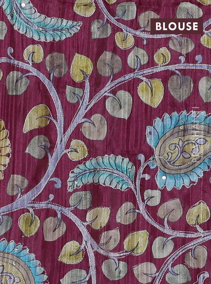 Semi matka saree dark pink with thread stripe pattern and kalamkari pita work border