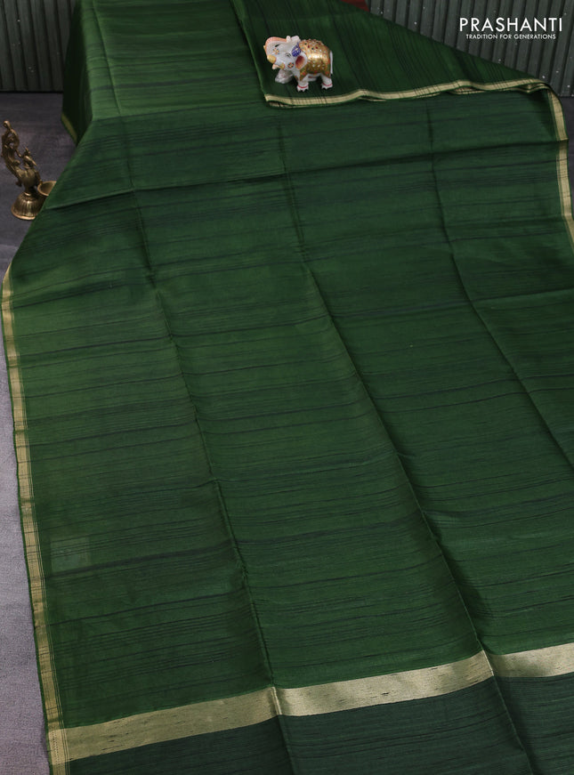 Semi matka saree sap green with thread stripe pattern and kalamkari pita work border