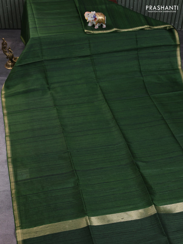Semi matka saree sap green with thread stripe pattern and kalamkari pita work border