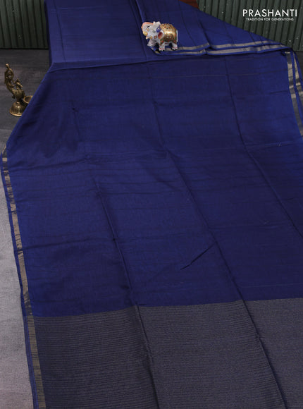 Semi matka saree navy blue with thread stripe pattern and kalamkari pita work border