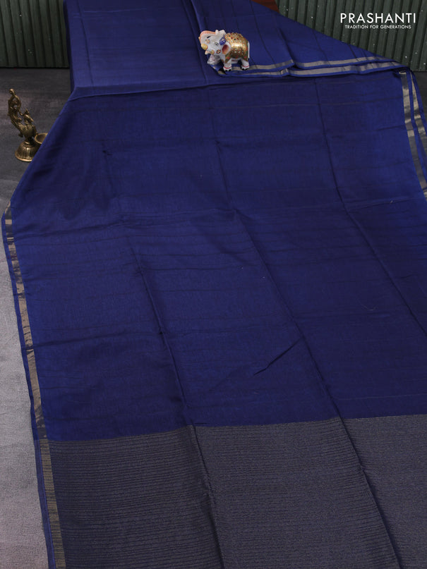 Semi matka saree navy blue with thread stripe pattern and kalamkari pita work border