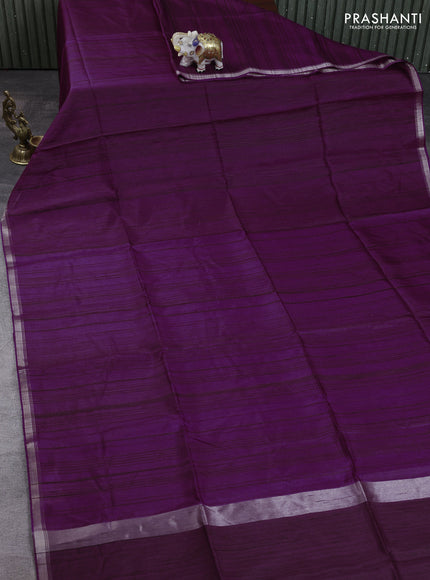 Semi matka saree purple with thread stripe pattern and kalamkari pita work border